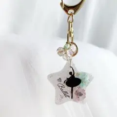 【4037】バレエキーホルダー ほんのりカラーの桃色とミント色の八重咲きこでまりのサムネイル