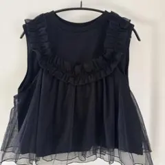 BEATRICE シアー切り替えサテンブラウス ネイビー 38 | Mercari