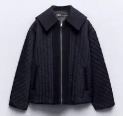 ZARA コントラストパフジャケット ネイビー