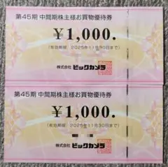 ビックカメラ 株主優待券 1000円×2枚 ミニレター発送