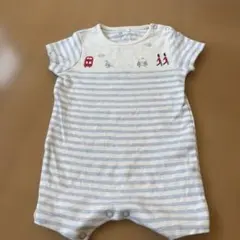 美品　サイズ60 青と白のストライプロンパース