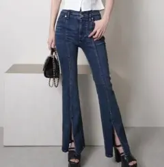 3新品LIPSERVICE 定価11550円センタースリットフレアデニムパンツS