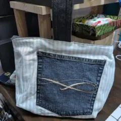 ハンドメイドデニムリメイクバッグリバーシブル