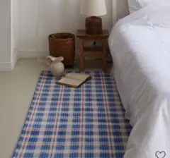 1acspaces ペブルランナーチェックラグ 青　ラグ