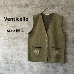 ヴェンティチェッロ ベスト ジレ 花刺繍 羽織り Vネック ミセス 毛混