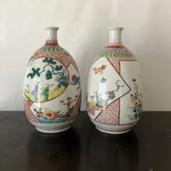 有田焼 古伊万里 絵付 色絵 鶴亀 花模様 花瓶 徳利 壺 2本 まとめ 中国