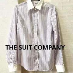 【美品】スーツカンパニー クレリックシャツ M パープルストライプ オフィスのサムネイル