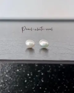 【Pearl-white-oval】ピアス 淡水パール セレモニー シンプル