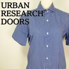 URBAN RESEARCH DOORS チェック　青 半袖　シャツ　ブラウス
