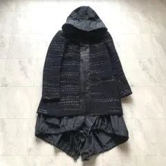 美品 sacai サカイ ツイード ドッキング コート レイヤード 2 黒 sacai - 【美品】 sacai / サカイ | Tweed Coat / ツイード プリーツ