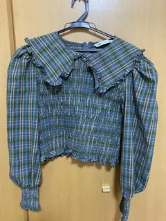 チェック柄フリル襟クロップドシャツ ZARA