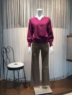 組曲　Vネック バルーンスリーブ パープルニット　サイズ3・Ｌ・40