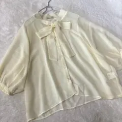 【新品】オペークドットクリップ シースルー ボウタイブラウス ドット柄 Lのサムネイル