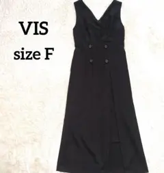 VIS ヴィス Vネック ジャンバースカート F ブラック ワンピースのサムネイル
