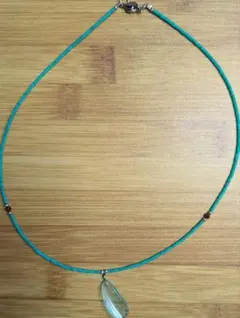 新品　京都シサム工房　ターコイズビーズの滴型ガラスネックレス