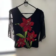 社交ダンス用トップス 花柄 ブラックのサムネイル