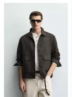 ZARA 100%リネン ジャケット 茶色のサムネイル