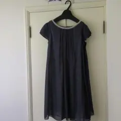 ダークブルー シフォン ドレス 膝丈