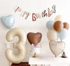 くすみカラー ナンバーバルーン お誕生日 飾り 風船 セット　３歳　男の子