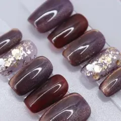 【883】ネイルチップSサイズ 赤ブラウン　紫　ホロ ゴールド マグネット