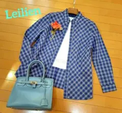 レリアン 近年モデル ブルー系チェック サッカーシャツブラウス9M