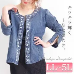 大きいサイズ 5Lビジュー付き ストレッチデニムジャケット