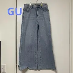 GU ハイウエストセミワイドジーンズ M ライトブルー 春夏 デニム