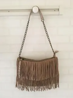 スエード生地　フリンジ　ハンドバッグ