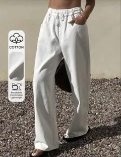 SHEINシーイン購入ホワイト コットン ワイドパンツ