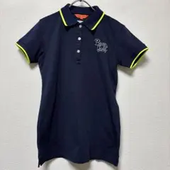 ビームスゴルフ半袖ポロシャツネイビーx蛍光イエロー 日本製レディースS