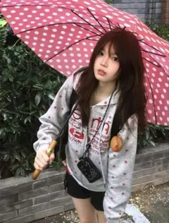 ドット柄フード付きパーカー