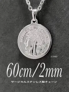 【ビッグコインネックレス シルバー 2mm 60cm】ステンレス a49
