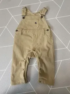 ベージュ ストライプ コーデュロイロンパース