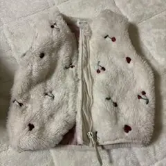花柄刺繍 ホワイトファーアウター　ベスト