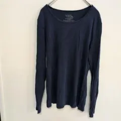 タイムアンドトゥルー 無地 Tシャツ Uネック長袖 M 紺 綿 インナー着回し