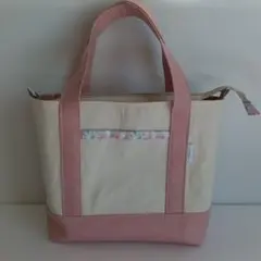 ハンドメイド2wayシンプルトートバッグ ポケット口リバティ生地使用