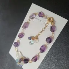 ❤SALE❤【0710】ブレスレット フローライト、ムーンストーン&アクアマリン