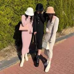 non-hedge リブカーディガンキャミワンピースセット