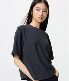 UNIQLO ドレープTブラウス 半袖 ネイビー