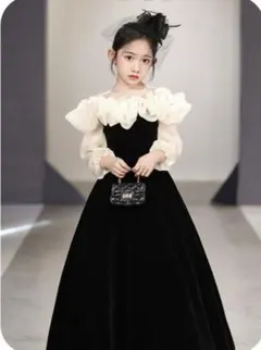 ワンピース ドレス ロングドレス ベロア レース 長袖