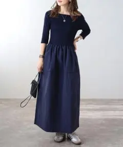 Bonjour Sagan スクエアネックニットコンビコクーンワンピース