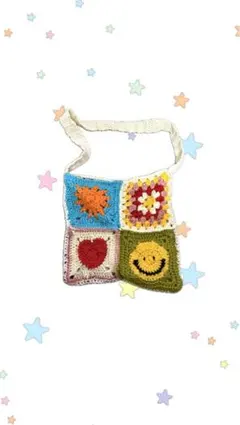 一点物♪ハンドメイド グラニースクエアバッグ かぎ編み 裏地付き！