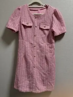 ピンク ミニワンピース 半袖 ボタン付き