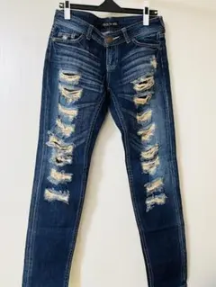ダメージ加工 インディゴ ストレートデニム M