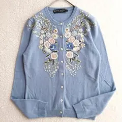 希少✨美品 ケイタマルヤマ フラワー刺繍 カーディガン カシミヤ ブルー