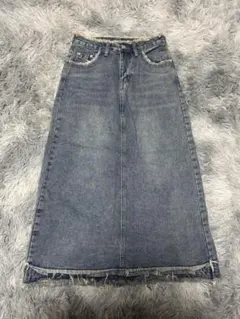 デニムフリンジロングスカート