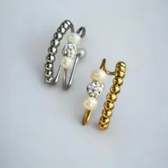 2連 淡水パール イヤリング イヤーカフ　アクセサリー　金属アレルギー対応