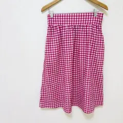 【ザラベーシック】ギンガムチェック柄フレアスカート　M　ピンク　差し色　華やかのサムネイル