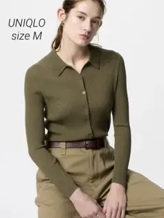 UNIQLO ユニクロ リブポロカーディガン オリーブ M シアー　羽織