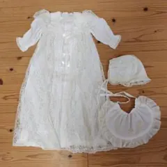 ホワイトレースベビードレスセット　新生児　50　お宮参り　赤ちゃん